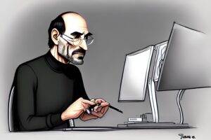 Steve Jobs on his laptop staying focused on his 90 day goals