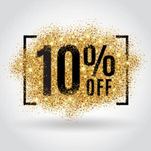 A gold 10% Off with gold dust. Using it to show how writing bad offers can cripple a campaign.